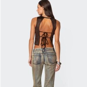 Edikted Tie Back Faux Suede Bustier top